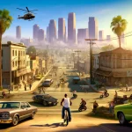 AI A visually stunning image showcasing a modernized version of GTA San Andreas using GTA 4's RAGE engine. The scene should feature the iconic San Andrea