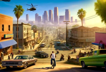 AI A visually stunning image showcasing a modernized version of GTA San Andreas using GTA 4's RAGE engine. The scene should feature the iconic San Andrea