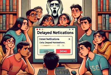 students-looking-at-a-computer-screen-with-a-worried-expression.-The-screen-shows-a-delayed-notification-message