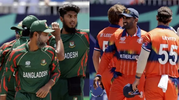 Bangladesh (left) and Netherlands (right) cricket teams
